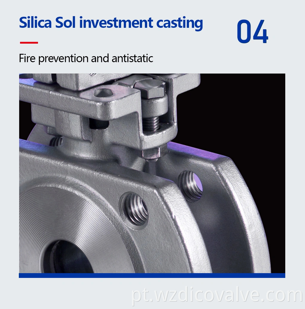DICO Investment Casting Aço inoxidável DIN PN16 com ISO5211 PAD 1PC Válvula de esfera de flange de wafer